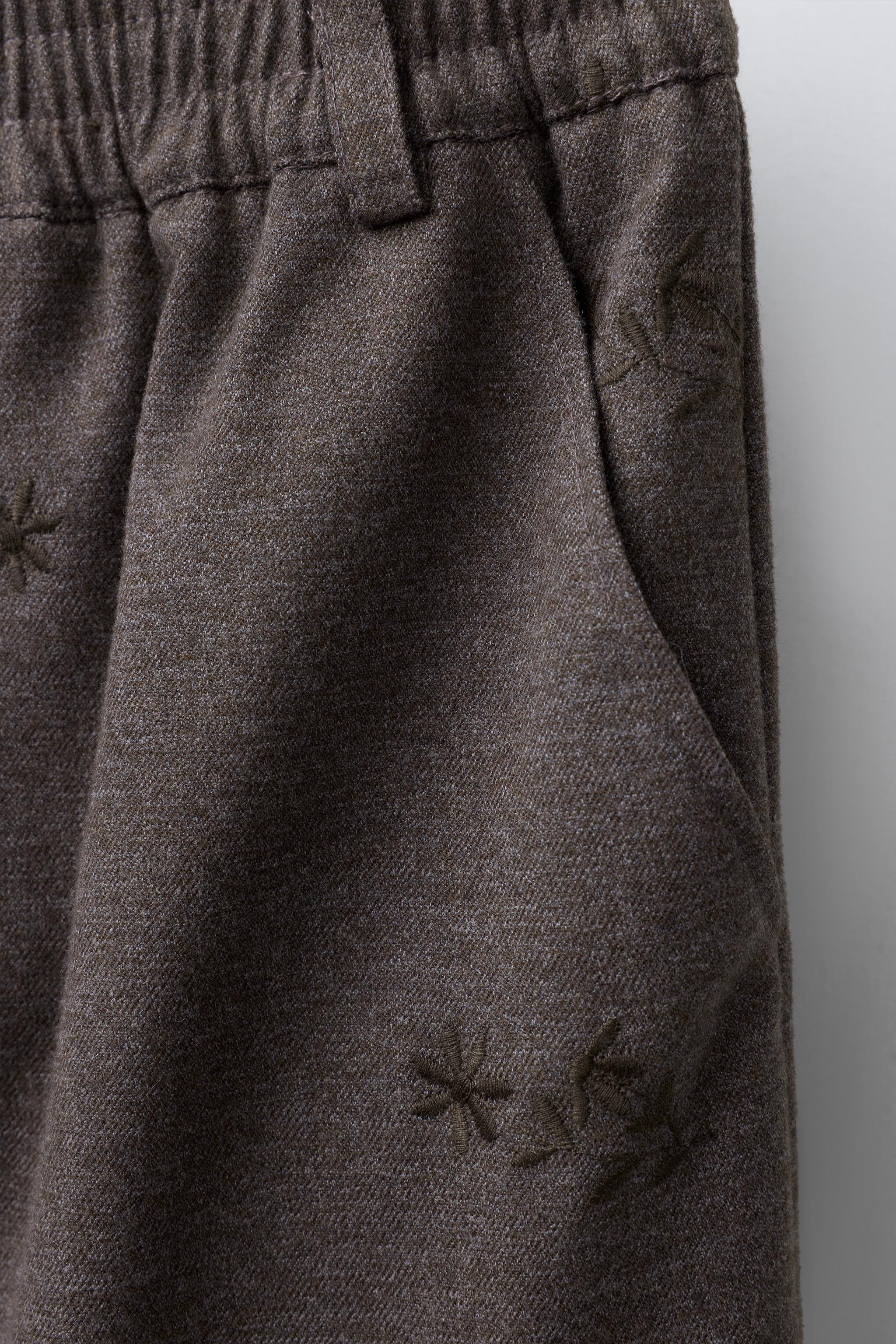 SOFT WIDE LEG PANTS WITH EMBROIDERED FLOWERS